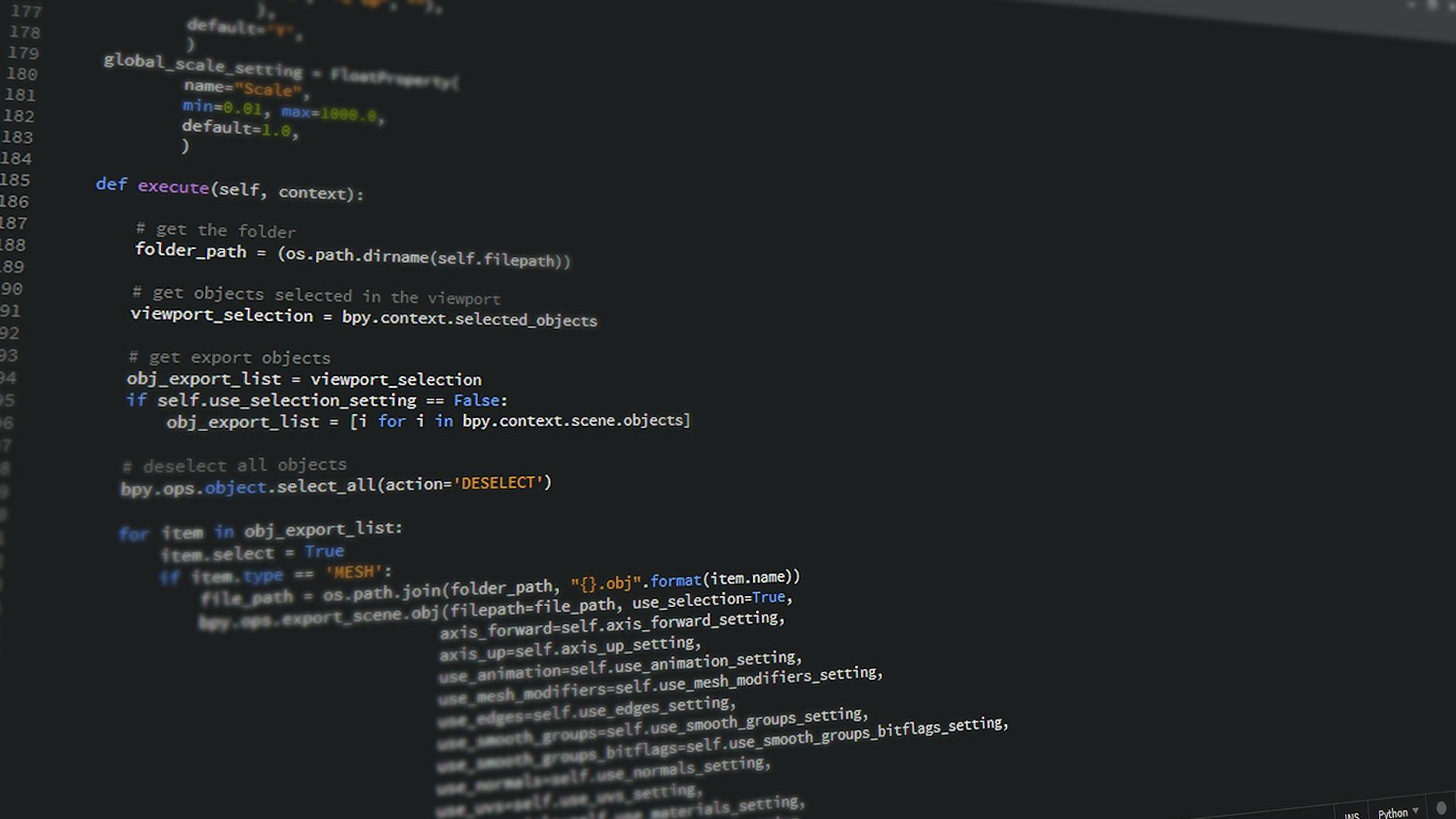 Zbliżenie ekranu komputera z kodem Python używanym w programowaniu AI